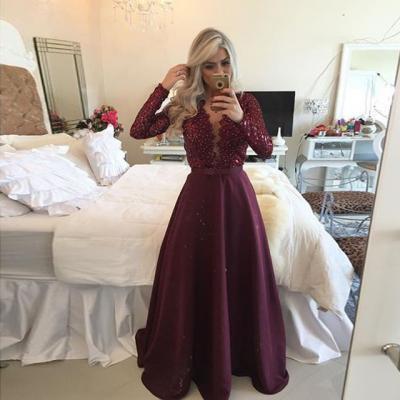 Sexy Evening Dress,Long Sleeve Evening Dresses,Formal Gown,Beaded Pearls Prom Dresses,Formal Dress F2703