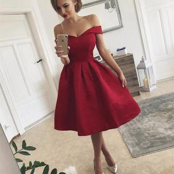 Elegant A Line Wine Red Off Shoulder Short Homecoming Dress Prom Dress 