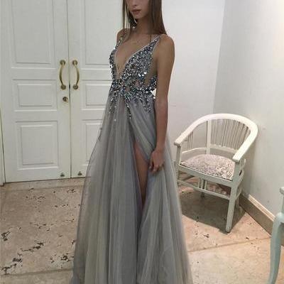 Charming Prom Dress,V Neck Evening Dress,Long Prom Dress,Sexy Prom Dress F526