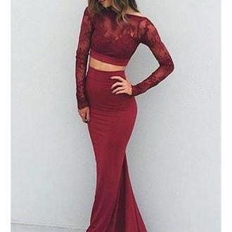 Sexy Prom Dress,Long Sleeve Two Piece Prom Dress,Elegant Evening Dress,Formal Gown F736