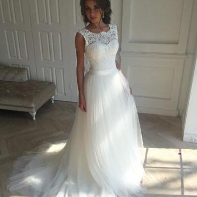 Sleeveless White Wedding Dress,Sexy Appliques Bridal Dress