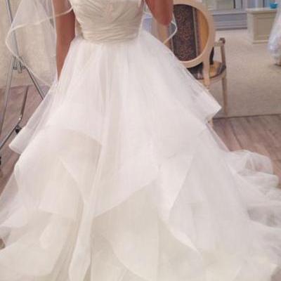 New Arrival Sleeveless Tulle Wedding Dress,Ruffles Bridal Dress F1310