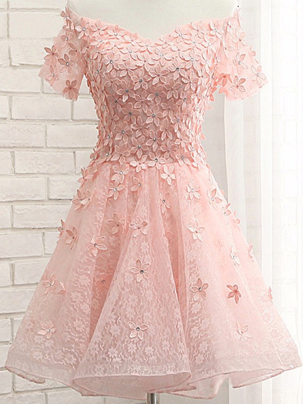 pink lace dress short