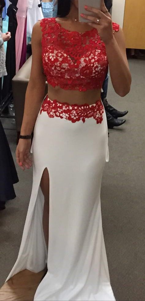 red and white 2 piece prom dress