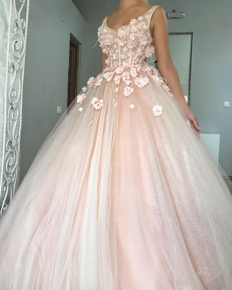 charming-ball-gown-wedding-dress-appliques-pink-tulle-bridal-dresses-on-luulla