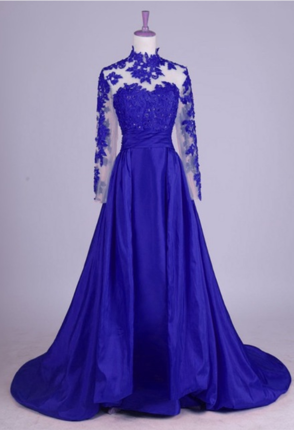 royal blue long sleeve long dress