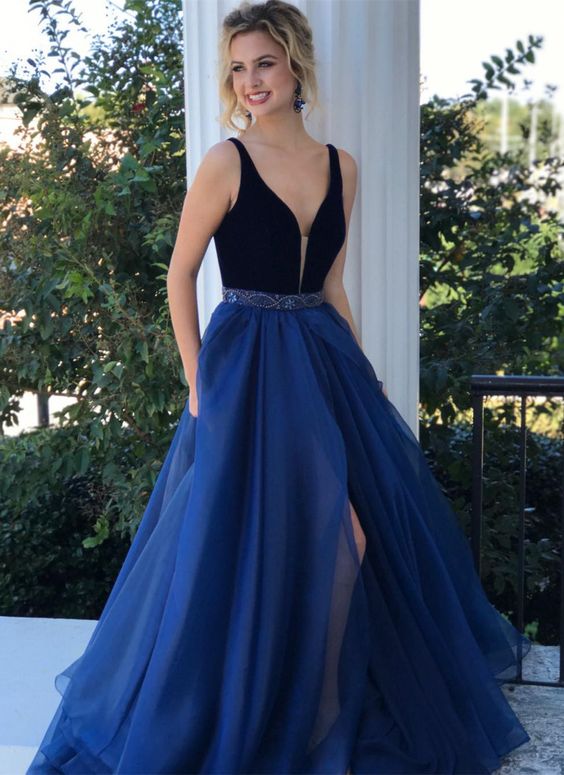 Charming Prom Dress, A Line V Neck Prom Dresses, Sexy Tulle Evening ...