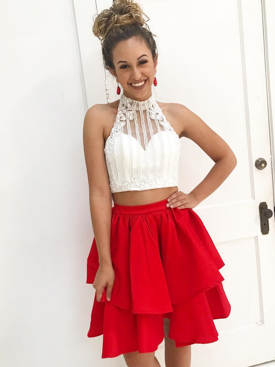 red two piece dress short