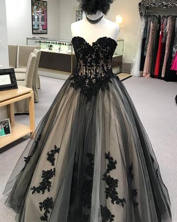 Charming Black Appliques Tulle Prom Dress, Sexy Sweetheart Prom Dresses ...