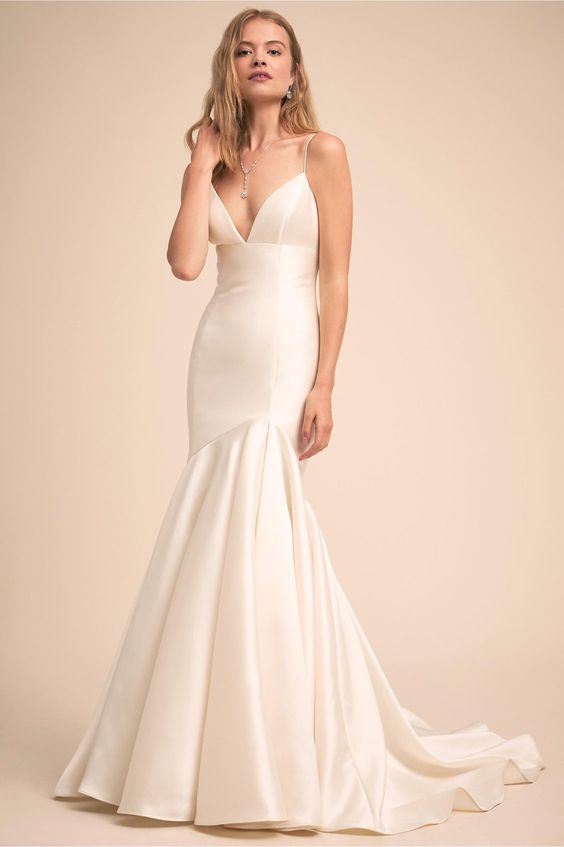 Sexy Spaghetti Straps Mermaid Wedding Dresses Deep V Neckline