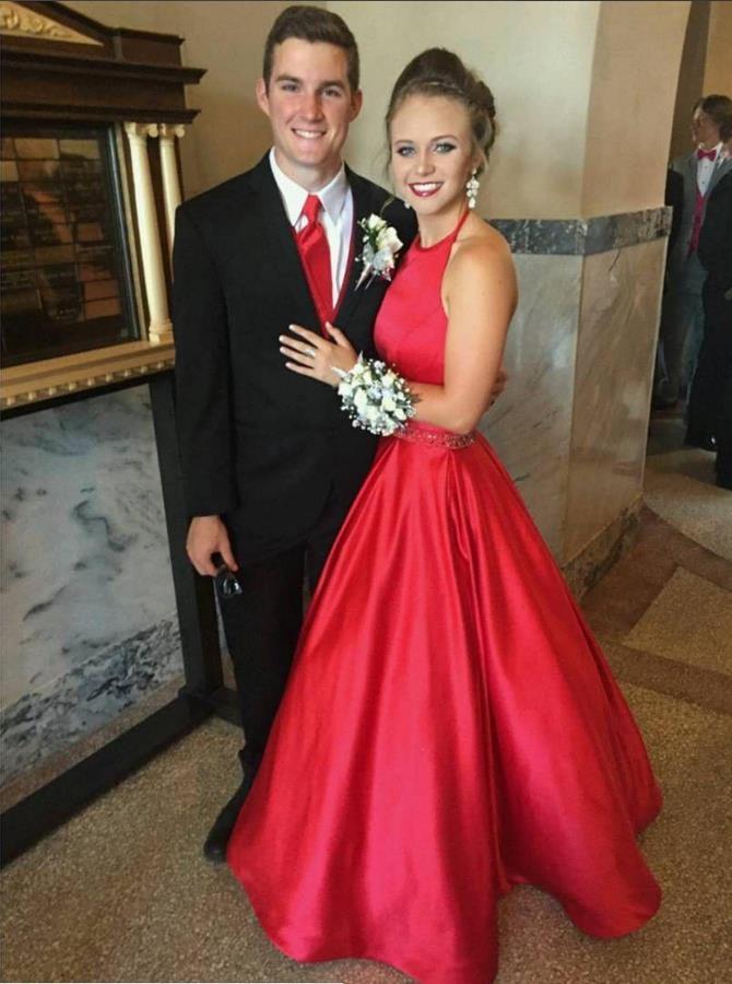 Sexy Sleeveless A Line Red Prom Dresses 