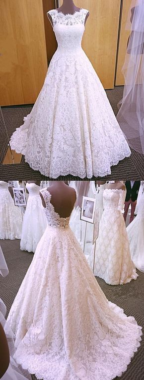 Lace A-Line Wedding Dresses, Vintage Formal Bride Dresses 