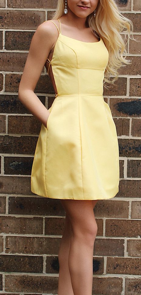 short yellow cocktail dress