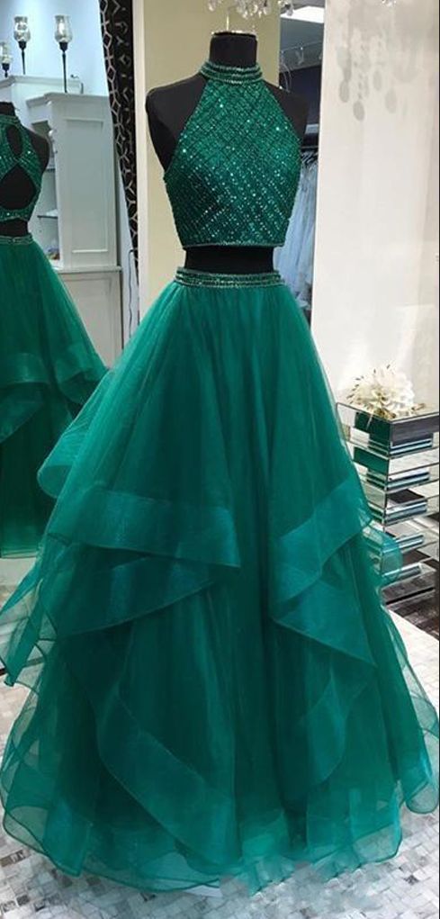 Elegant Green Long 2 Piece Dresses