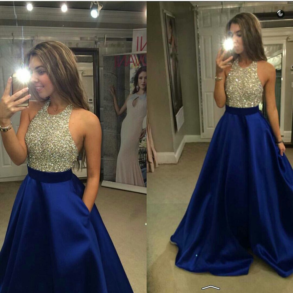 Prom Dresses Long Evening Dress Beading Halter Prom Party Gowns Formal Evening Gown Backless