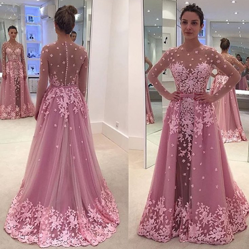 sheer long sleeve prom dress
