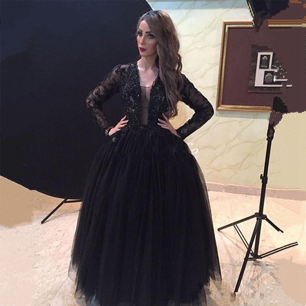 black tulle long sleeve dress