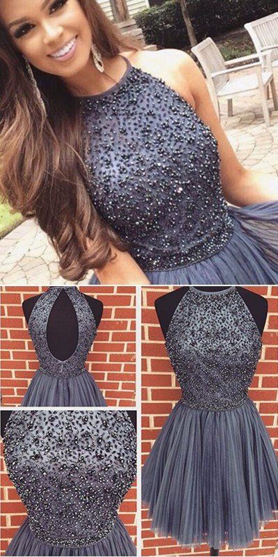 Short One Shoulder Homecoming Tulle Dresses Beaded Gowns Prom Party Dress