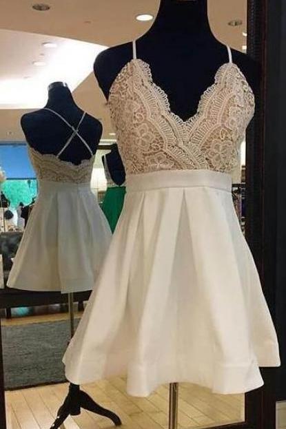 Adorable A-line Short Ivory Lace Homecoming Dress, Cute Prom Dress 