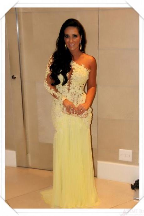 Beautiful A-line V Neck Open Back Chiffon Long Evening Gown With Lace ...