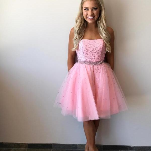 Charming Prom Dress, Pink Tulle Prom Dresses, Short Homecoming Dress ...