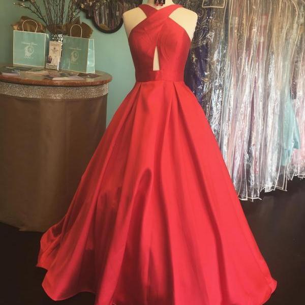 Charming Prom Dress, Sleeveless A Line Evening Dress, Red Long Prom ...