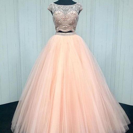 Charming Prom Dress, Elegant Ball Gown Tulle Prom Dresses, Crystal ...