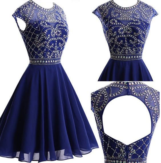Charming Prom Dress, Dark Blue Prom Dresses, Short Homecoming Dress ...