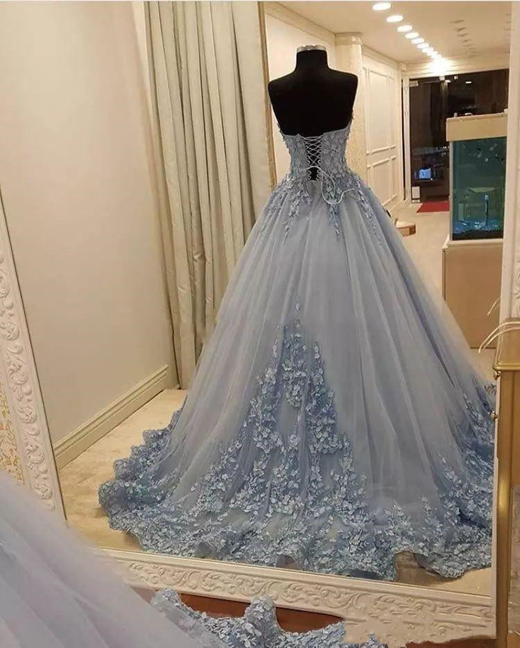 Elegant Tulle Evening Dress, Sexy Ball Gown Appliques Prom Dresses ...