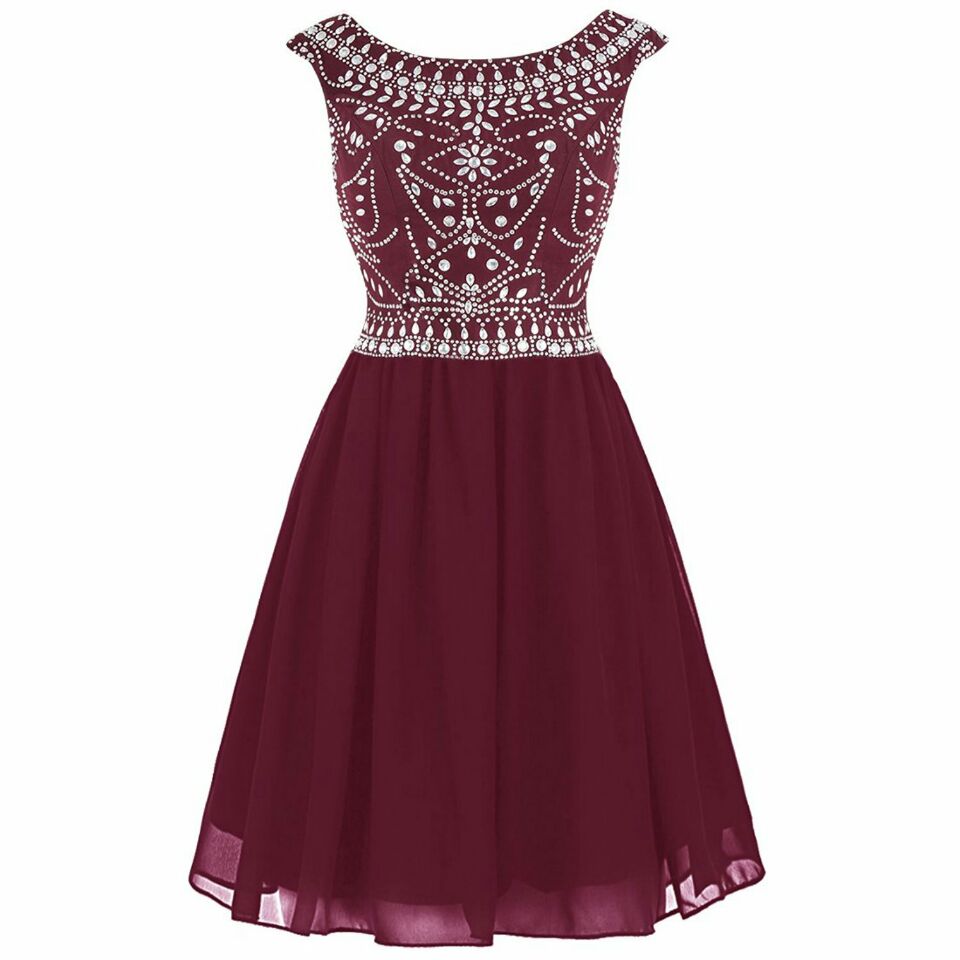 Charming Burgundy Prom Dress, Elegant Beaded Prom Dresses, Tulle Short