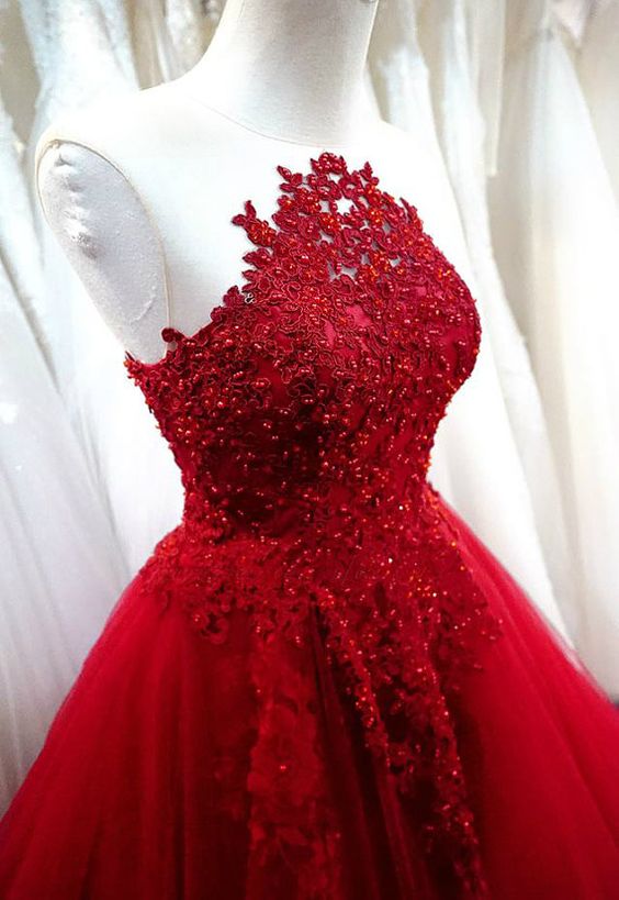 red tulle ball gown